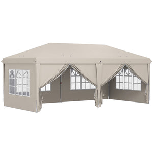 Tonnelle de jardin exterieur 6x3m tonnelle pliante Imperméable avec Parois Anti UV barnum pliant Hauteur Réglable Tente de réception avec Sac de Transport Installation Facile beige