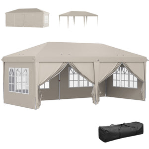 Tonnelle de jardin exterieur 6x3m tonnelle pliante Imperméable avec Parois Anti UV barnum pliant Hauteur Réglable Tente de réception avec Sac de Transport Installation Facile beige