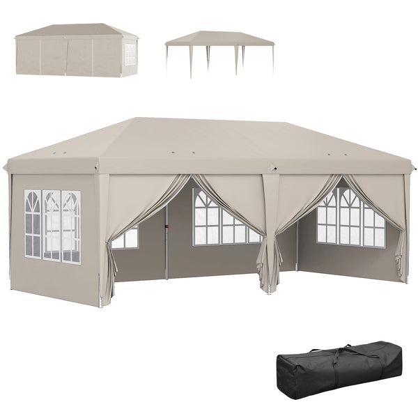 Tonnelle de jardin exterieur 6x3m tonnelle pliante Imperméable avec Parois Anti UV barnum pliant Hauteur Réglable Tente de réception avec Sac de Transport Installation Facile beige
