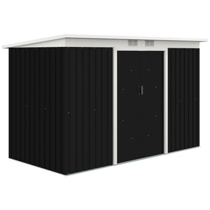 Abri de Jardin 3,6 m² Remise à Outils avec kit de fondation en Acier galvanisé avec Portes coulissantes, dim. 280L x 130l x 172H cm, Gris-Noir