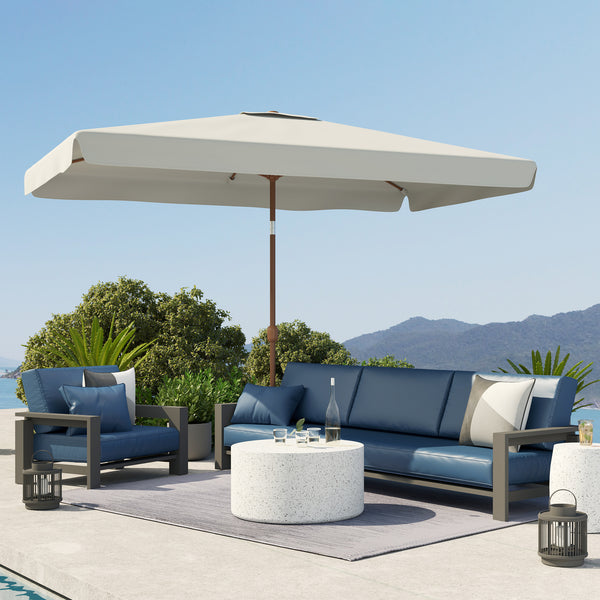 Parasol de jardin extérieur rectangulaire 200 x 300 cm, parasol inclinable 6 baleines en aluminium, tissu polyester 180g/m² protection UV avec manivelle, pour balcon jardin terrasse, crème