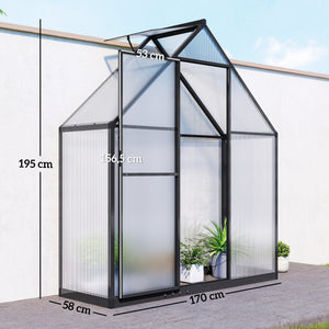 Serre de jardin en aluminium polycarbonate, serre avec fenêtre réglable porte battante, abri extérieur résistant aux intempéries pour plante fleur potager semis, transparent