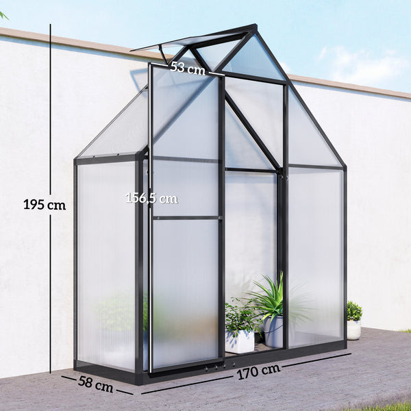 Serre de jardin en aluminium polycarbonate, serre avec fenêtre réglable porte battante, abri extérieur résistant aux intempéries pour plante fleur potager semis, transparent