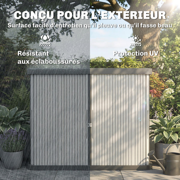 Coffre de Rangement Extérieur 480 L, 2 Niveaux avec Portes Coulissantes, Boîte de Jardin Résistant aux UV, pour Jardin Terrasse, 120,5x59,5x92cm, Marron Clair