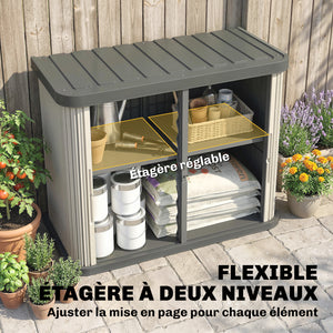 Coffre de Rangement Extérieur 480 L, 2 Niveaux avec Portes Coulissantes, Boîte de Jardin Résistant aux UV, pour Jardin Terrasse, 120,5x59,5x92cm, Marron Clair