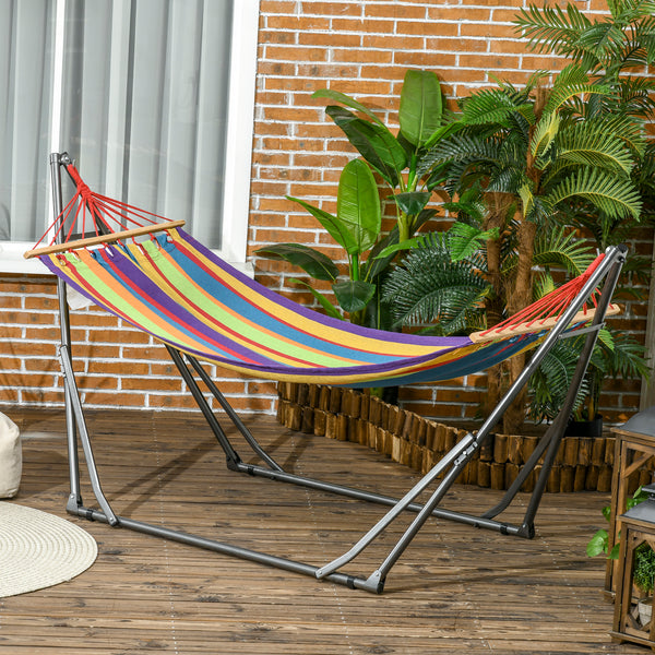 Hamac de jardin pliable étendoir à linge avec support incurvé en métal époxy hamac sur pied 1 place charge max. 120 Kg dim. 270L x 100l x 94Hcm