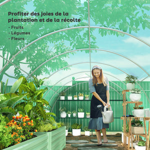 Serre de jardin tunnel 24m² 8L x 3l x 2H m - 16 fenêtres, Porte zippée Enroulable - châssis Tubulaire Acier galvanisé, bâche PE Haute densité Vert