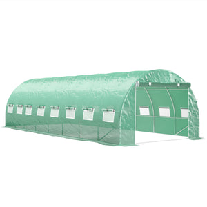 Serre de jardin tunnel 24m² 8L x 3l x 2H m - 16 fenêtres, Porte zippée Enroulable - châssis Tubulaire Acier galvanisé, bâche PE Haute densité Vert