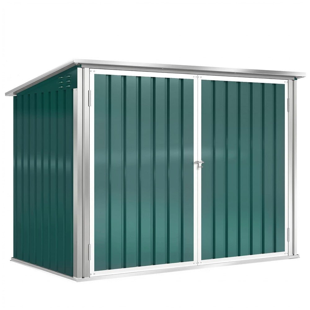 Cache Poubelle Double Acier Galvanisé pour 2 Poubelles de 240L - Abri de Jardin avec Couvercle Lié par Chaînes, Vérins à Gaz et Portes Verrouillables - Coffre de Jardin 179,5x108x129,5cm Vert