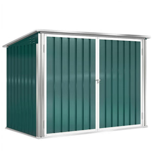 Cache Poubelle Double Acier Galvanisé pour 2 Poubelles de 240L - Abri de Jardin avec Couvercle Lié par Chaînes, Vérins à Gaz et Portes Verrouillables - Coffre de Jardin 179,5x108x129,5cm Vert
