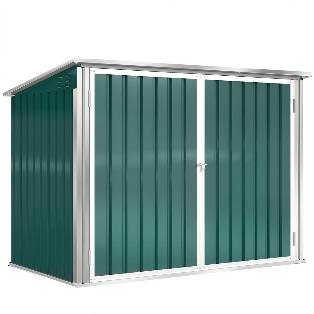 Cache Poubelle Double Acier Galvanisé pour 2 Poubelles de 240L - Abri de Jardin avec Couvercle Lié par Chaînes, Vérins à Gaz et Portes Verrouillables - Coffre de Jardin 179,5x108x129,5cm Vert