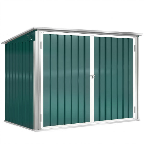 Cache Poubelle Double Acier Galvanisé pour 2 Poubelles de 240L - Abri de Jardin avec Couvercle Lié par Chaînes, Vérins à Gaz et Portes Verrouillables - Coffre de Jardin 179,5x108x129,5cm Vert