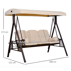 Balancelle de Jardin 3 Places Grand Confort Toit Inclinaison réglable Coussins Plateaux rétractables Polyester filé beige