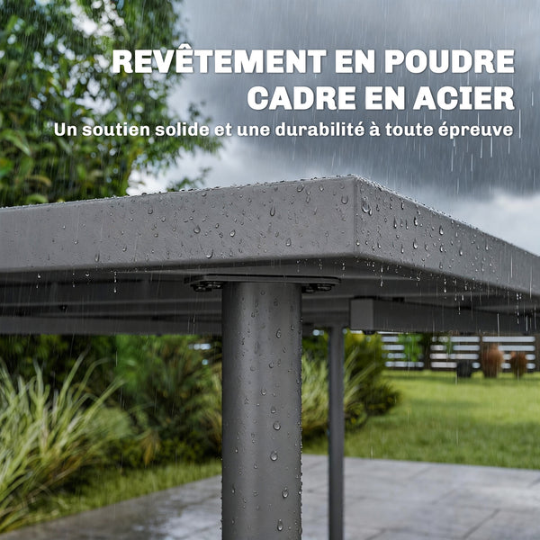 Table de jardin pour 6 personnes, 165 x 80 cm, table à manger extérieure rectangulaire avec plateau à lattes en métal, mobilier de patio tout temps pour balcon, terrasse, gris foncé