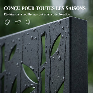 Panneau Brise Vue décoratif Extérieur Claustra Décoratif Jardin 3 Panneaux à motif Bambou paravent extérieur avec support en métal 92 x 40 x 192 cm, Noir