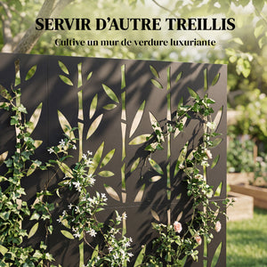 Panneau Brise Vue décoratif Extérieur Claustra Décoratif Jardin 3 Panneaux à motif Bambou paravent extérieur avec support en métal 92 x 40 x 192 cm, Noir