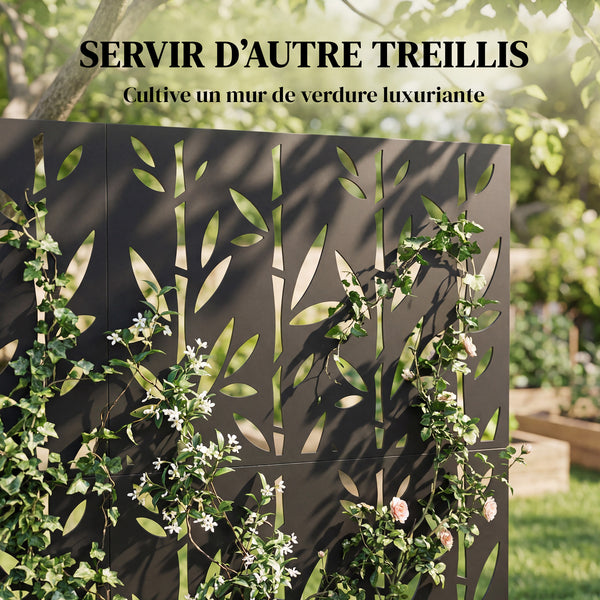 Panneau Brise Vue décoratif Extérieur Claustra Décoratif Jardin 3 Panneaux à motif Bambou paravent extérieur avec support en métal 92 x 40 x 192 cm, Noir