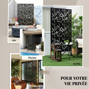 Panneau Brise Vue décoratif Extérieur Claustra Décoratif Jardin 3 Panneaux à motif Bambou paravent extérieur avec support en métal 92 x 40 x 192 cm, Noir