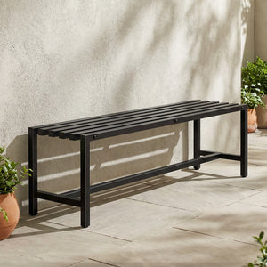 Banc de Jardin 2 Places en Acier Galvanisé, Assise à Lattes, Sans Dossier, Banc d'Extérieur pour Patio Balcon Parc Terrasse, Capacité 240 kg, 117x36x44cm, Noir