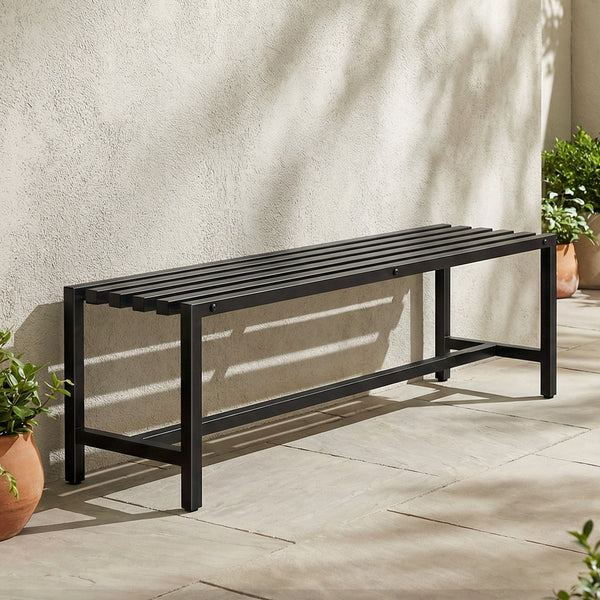 Banc de Jardin 2 Places en Acier Galvanisé, Assise à Lattes, Sans Dossier, Banc d'Extérieur pour Patio Balcon Parc Terrasse, Capacité 240 kg, 117x36x44cm, Noir