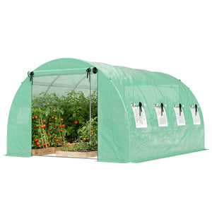 Serre tunnel de jardin 12m², serre de jardin tunnel 295x400x200cm avec cadre en acier galvanisé, 2 portes et 8 fenêtres avec moustiquaires pour extérieur bâche PE haute densité 140 g/m² vert