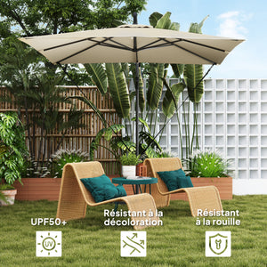 Parasol déporté 2,5 x 2,5 m, parasol de jardin extérieur, Toile ajustable, 8 baleines, base en croix et manivelle, Housse de Protection, kaki