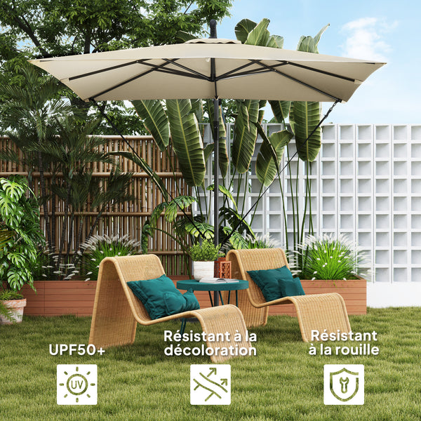 Parasol déporté 2,5 x 2,5 m, parasol de jardin extérieur, Toile ajustable, 8 baleines, base en croix et manivelle, Housse de Protection, kaki
