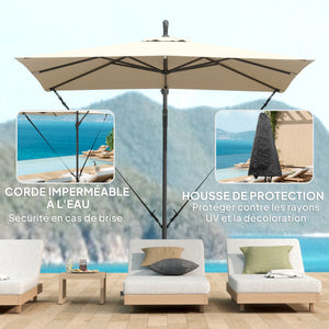 Parasol déporté 2,5 x 2,5 m, parasol de jardin extérieur, Toile ajustable, 8 baleines, base en croix et manivelle, Housse de Protection, kaki