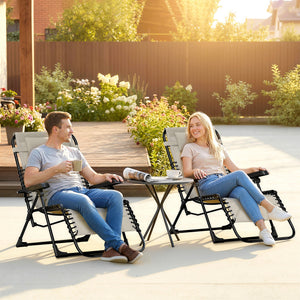 Lot de 2 bain de soleil, chaise longue pliante avec appuie-tête en textilène, transat jardin extérieur inclinable de plage camping piscine terrasse, 90 x 65 x 112 cm, beige