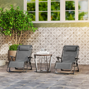Lot de 2 bain de soleil, chaise longue pliante avec appuie-tête en textilène, transat jardin extérieur inclinable de plage camping piscine terrasse, 90 x 65 x 112 cm, gris