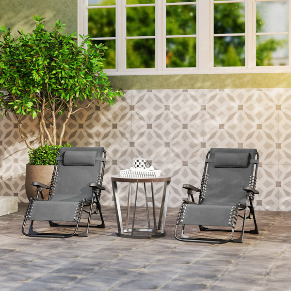 Lot de 2 bain de soleil, chaise longue pliante avec appuie-tête en textilène, transat jardin extérieur inclinable de plage camping piscine terrasse, 90 x 65 x 112 cm, gris
