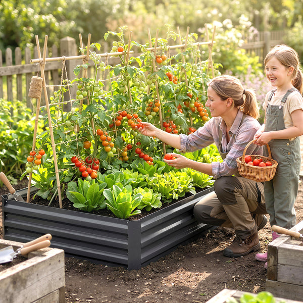 Carré Potager en Métal Modulable - Potager Surélevé 241x90,5x30cm en Acier Galvanisé - Jardinière Extérieur Anti-Rouille pour Légumes et Fleurs, Gris
