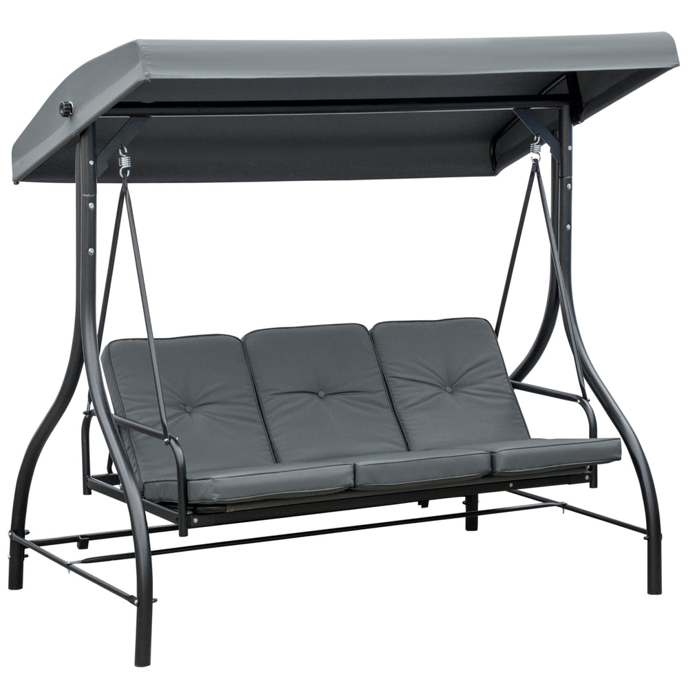 Balancelle de Jardin 3 Places Convertible Inclinaison Toit réglable Matelas Grand Confort Rembourrage 7 cm fourni Gris métal époxy Noir