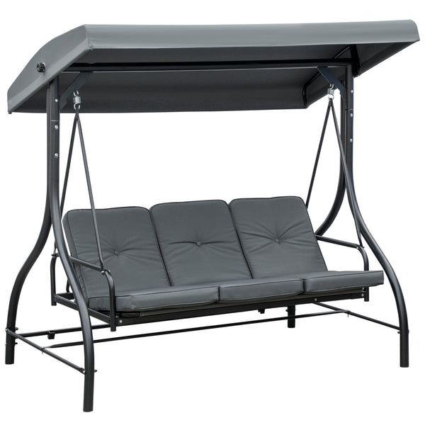 Balancelle de Jardin 3 Places Convertible Inclinaison Toit réglable Matelas Grand Confort Rembourrage 7 cm fourni Gris métal époxy Noir