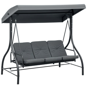 Balancelle de Jardin 3 Places Convertible Inclinaison Toit réglable Matelas Grand Confort Rembourrage 7 cm fourni Gris métal époxy Noir
