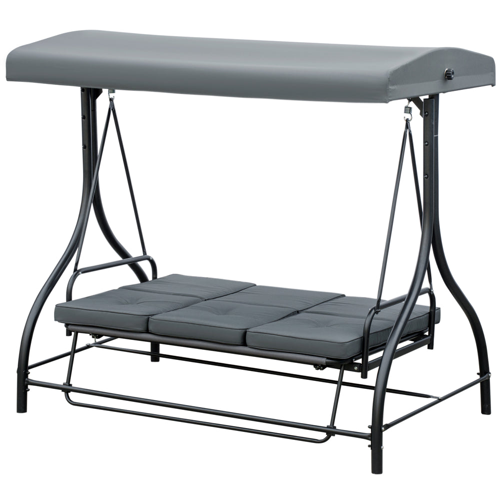 Balancelle de Jardin 3 Places Convertible Inclinaison Toit réglable Matelas Grand Confort Rembourrage 7 cm fourni Gris métal époxy Noir