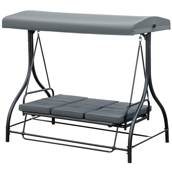 Balancelle de Jardin 3 Places Convertible Inclinaison Toit réglable Matelas Grand Confort Rembourrage 7 cm fourni Gris métal époxy Noir