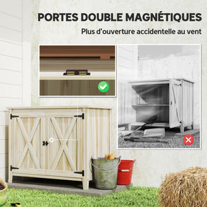 Armoire de Jardin en Bois, Placard de Jardin en Bois avec Étagères et Double Portes, Armoire à Outils, 110 x 60 x 88,5 cm, Bois Naturel
