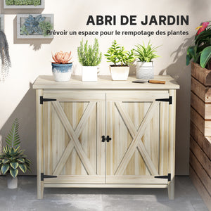 Armoire de Jardin en Bois, Placard de Jardin en Bois avec Étagères et Double Portes, Armoire à Outils, 110 x 60 x 88,5 cm, Bois Naturel