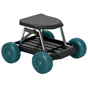 Siège de jardin sur roues tabouret de jardinage plateau à outils chariot jardinage avec siège pour désherber, planter, 50 x 49 x 32 cm vert foncé