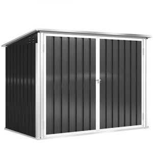Cache Poubelle Double Acier Galvanisé pour 2 Poubelles de 240L - Abri de Jardin avec Couvercle Lié par Chaînes, Vérins à Gaz et Portes Verrouillables - Coffre de Jardin 179,5x108x129,5cm Gris