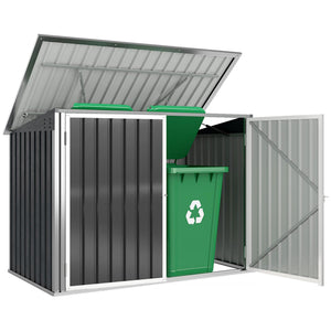 Cache Poubelle Double Acier Galvanisé pour 2 Poubelles de 240L - Abri de Jardin avec Couvercle Lié par Chaînes, Vérins à Gaz et Portes Verrouillables - Coffre de Jardin 179,5x108x129,5cm Gris