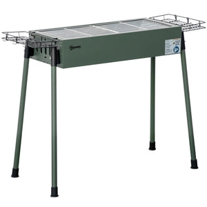Barbecue au charbon de bois avec 2 grilles, Portable BBQ Grill sur Pieds amovibles et 2 paniers latéraux, 94L x 39l x 70H cm, vert foncé