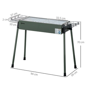 Barbecue au charbon de bois avec 2 grilles, Portable BBQ Grill sur Pieds amovibles et 2 paniers latéraux, 94L x 39l x 70H cm, vert foncé
