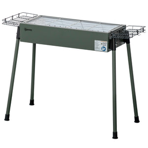 Barbecue au charbon de bois avec 2 grilles, Portable BBQ Grill sur Pieds amovibles et 2 paniers latéraux, 94L x 39l x 70H cm, vert foncé