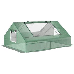 Mini serre de jardin mini serre tunnel 180 x 140 x 80 cm toit pointu acier PE haute densité 140 g/m² Anti-UV 2 grandes fenêtres enroulables vert foncé