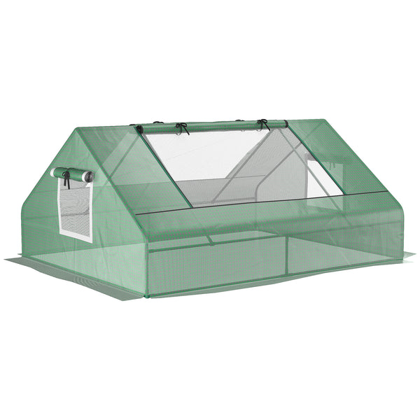 Mini serre de jardin mini serre tunnel 180 x 140 x 80 cm toit pointu acier PE haute densité 140 g/m² Anti-UV 2 grandes fenêtres enroulables vert foncé