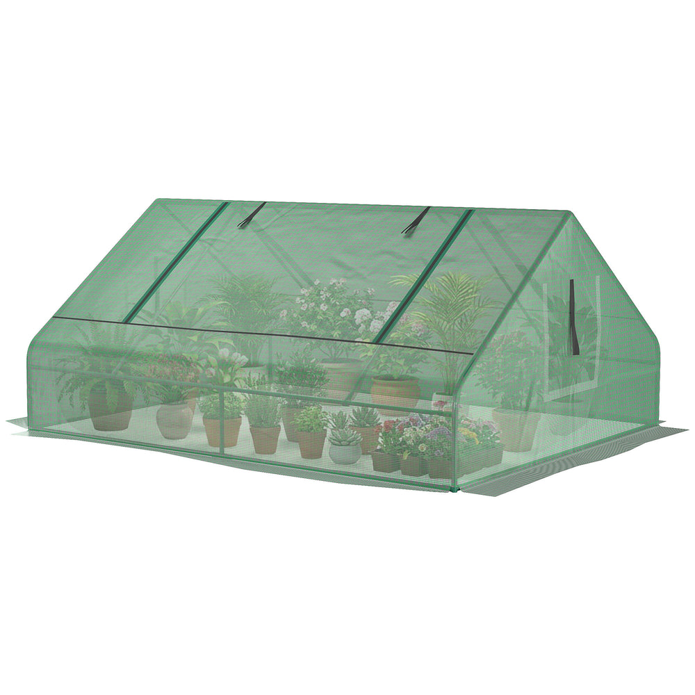 Mini serre de jardin mini serre tunnel 180 x 140 x 80 cm toit pointu acier PE haute densité 140 g/m² Anti-UV 2 grandes fenêtres enroulables vert foncé