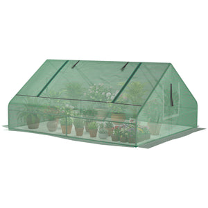 Mini serre de jardin mini serre tunnel 180 x 140 x 80 cm toit pointu acier PE haute densité 140 g/m² Anti-UV 2 grandes fenêtres enroulables vert foncé