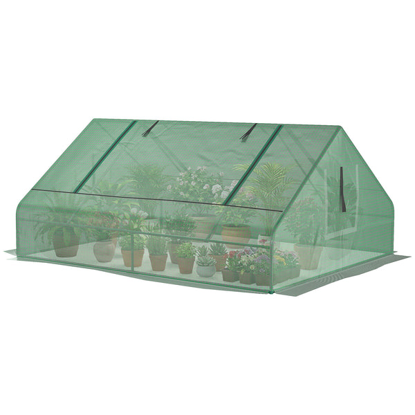Mini serre de jardin mini serre tunnel 180 x 140 x 80 cm toit pointu acier PE haute densité 140 g/m² Anti-UV 2 grandes fenêtres enroulables vert foncé